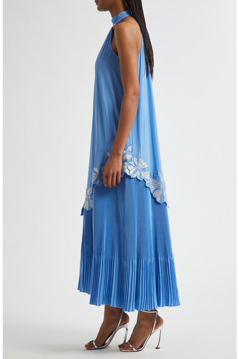 Eleah Mixed Media Floral Embroidery Detail Dress, Alternate, color, RIBBON BLUE