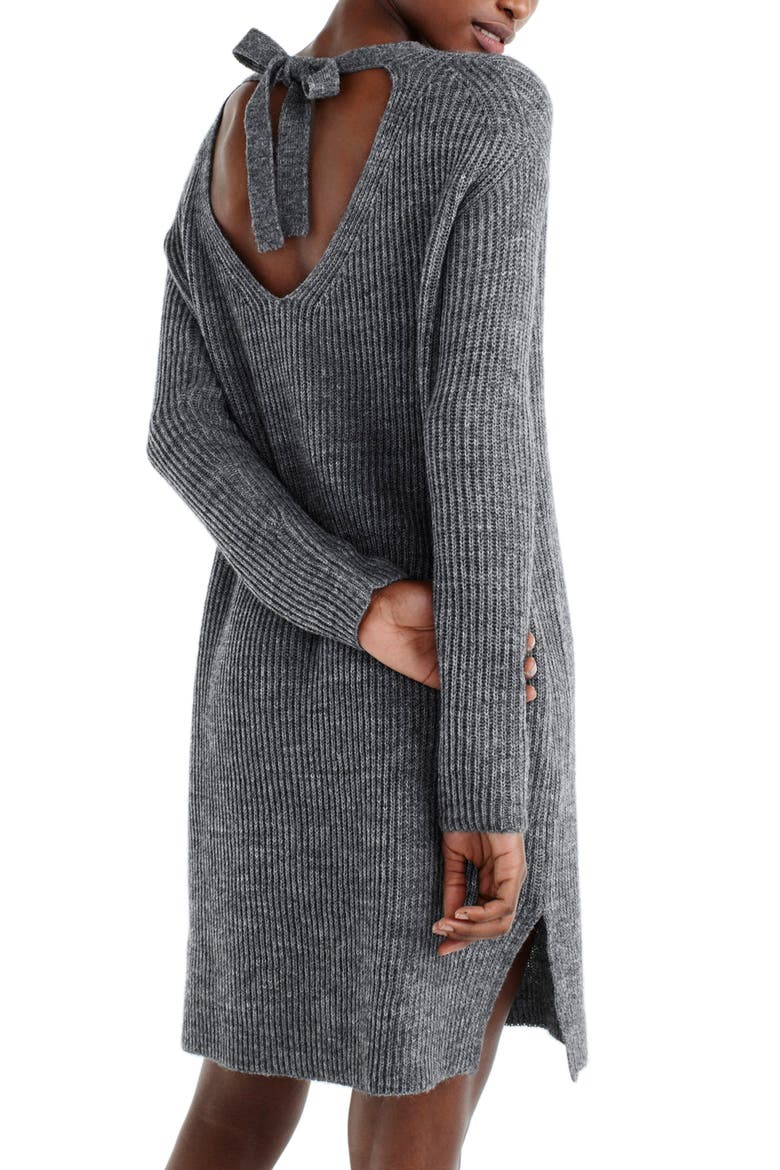 Bow Tie Open Back Sweater Dress, Alternate, color, HEATHER FLANNEL