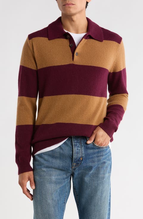 Rugby-Stripe Sweater Polo Shirt in SoftWool
