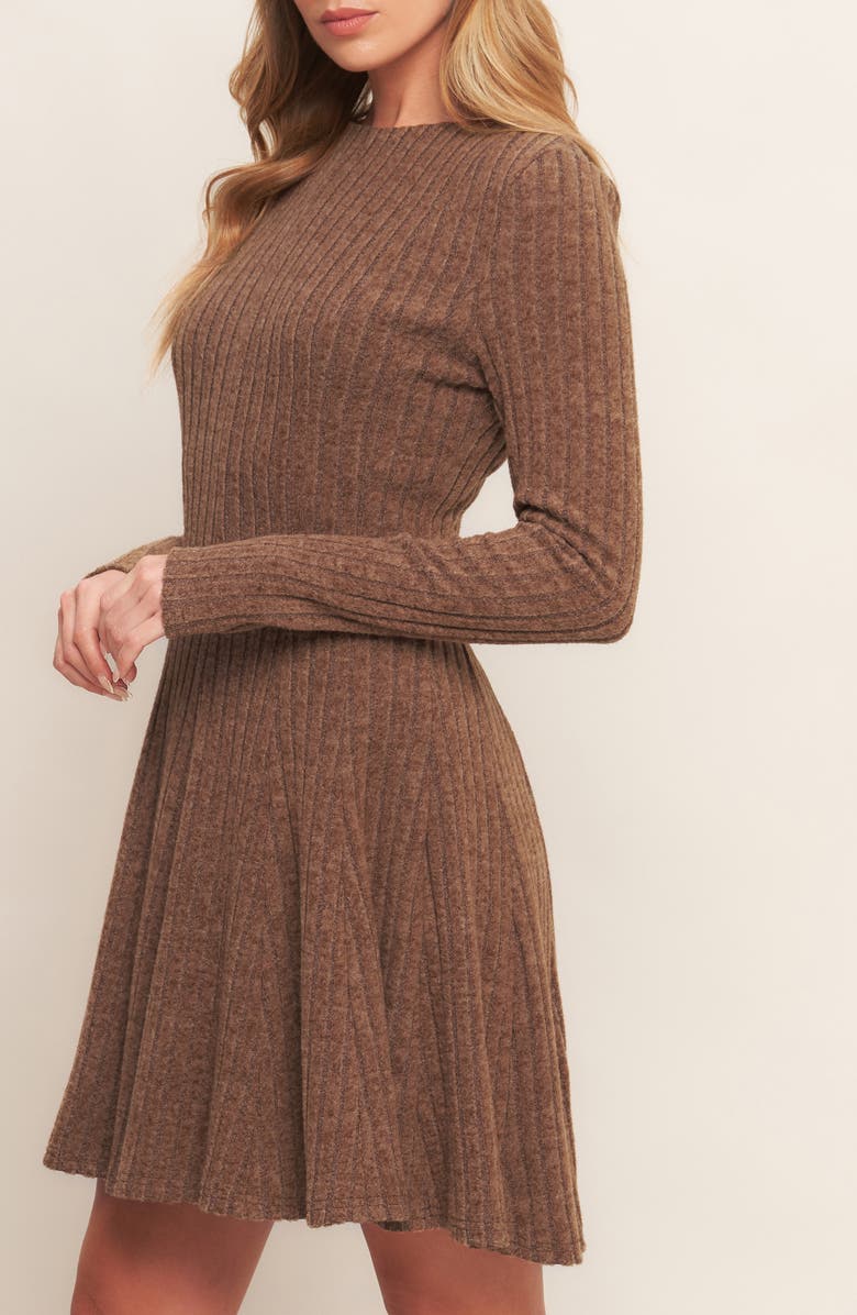 FLYING TOMATO Long Sleeve Rib Minidress, Alternate, color, Brown