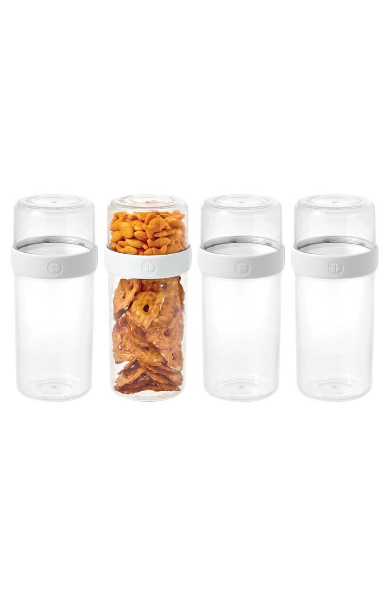 iDesign Large Stack 'n Snack Food Containers - Stackable Snack Containers - Set of 4 - Clear/White, Main, color,