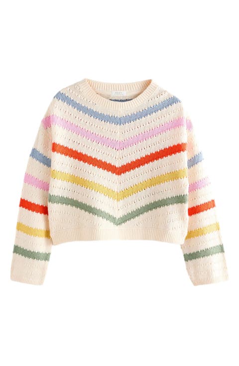 Kids' Rainbow Stripe Cotton Crewneck Sweater (Little Kid)
