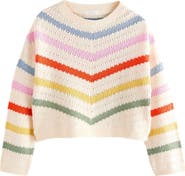 NEXT Kids' Rainbow Stripe Cotton Crewneck Sweater