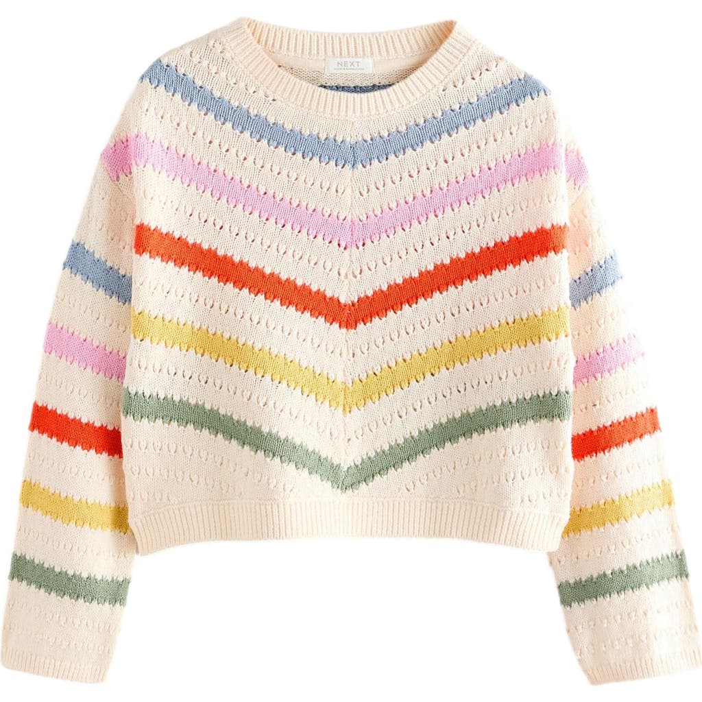 Next Kids' Rainbow Stripe Cotton Crewneck Sweater In White