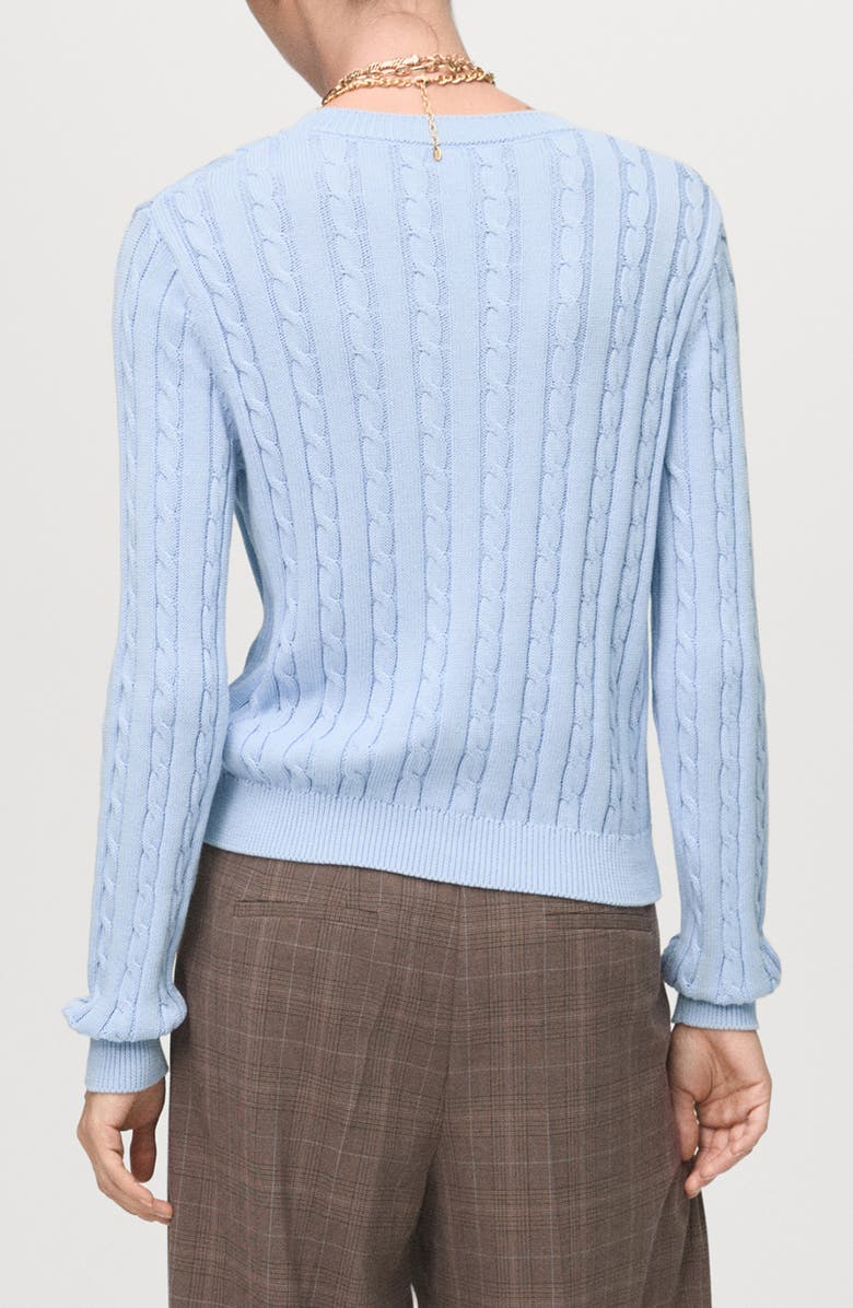 MANGO Cable Knit Cotton Sweater, Alternate, color, Sky Blue