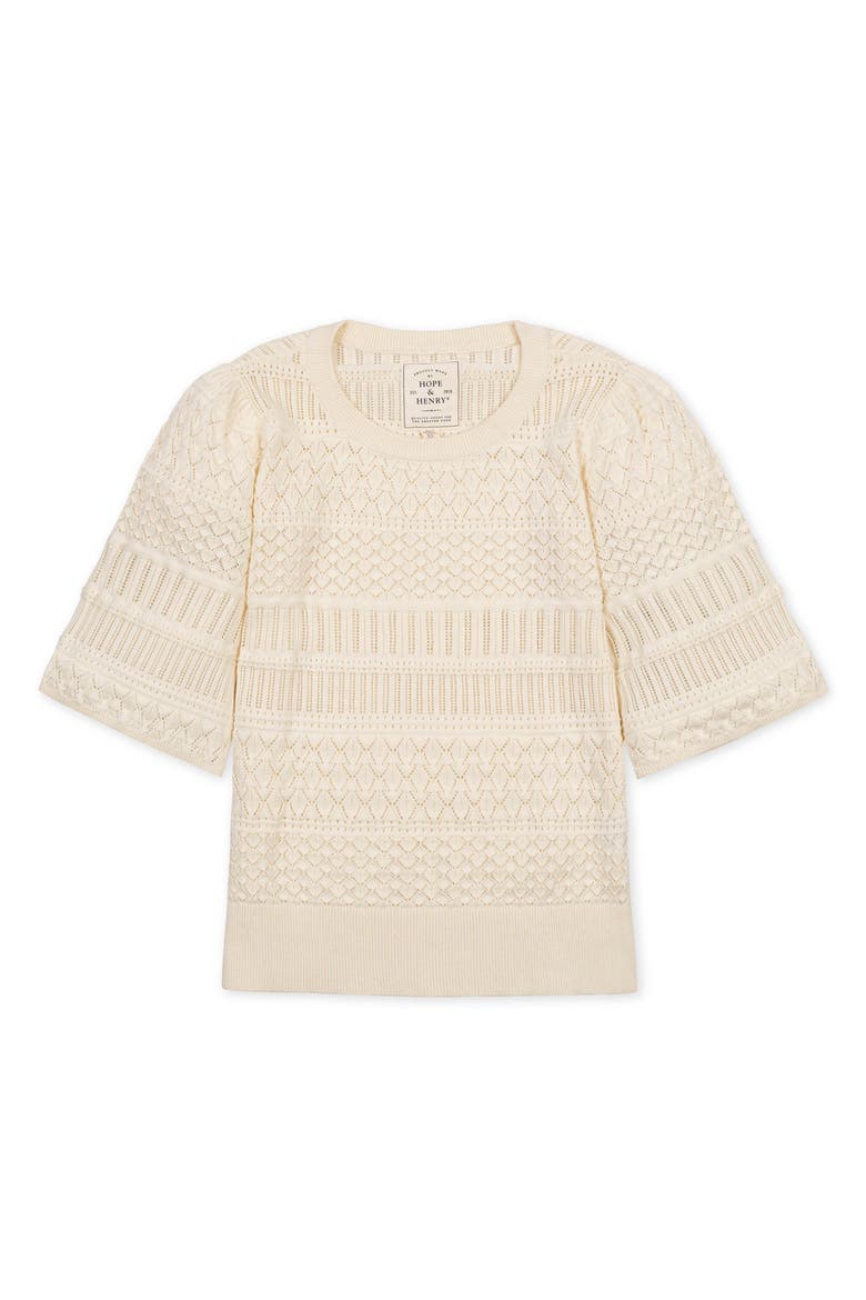 Organic Bell Sleeve Pointelle Sweater Top, Alternate, color, Ivory Special Stitch