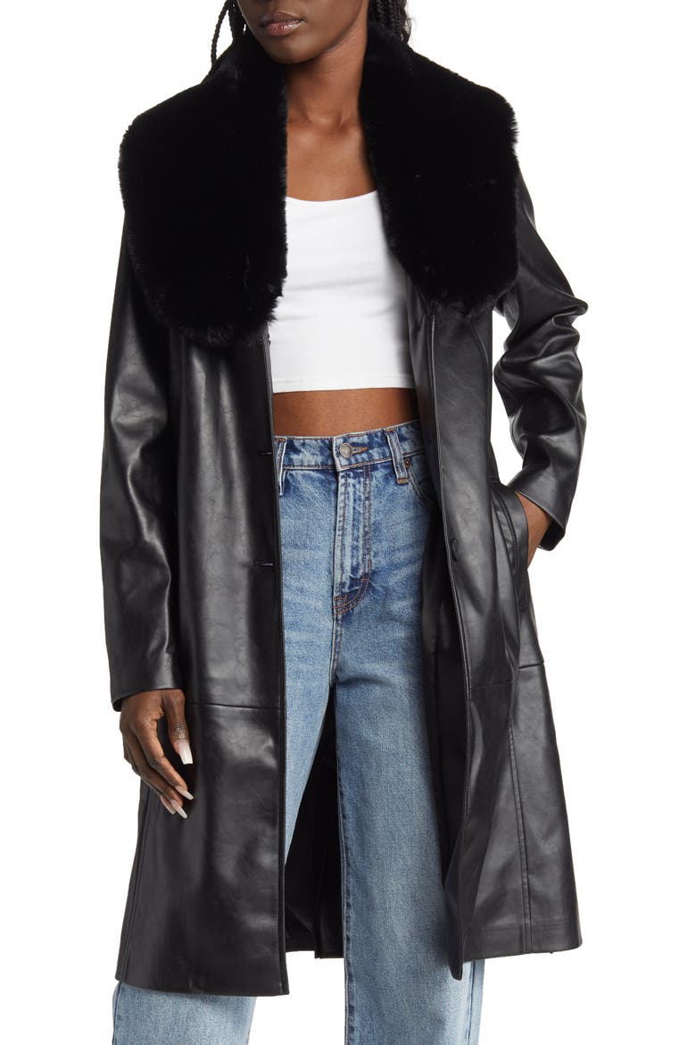 Faux Fur Shawl Collar Trench Coat, Main, color, IN THE MOMENT
