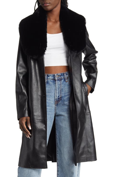 Faux Fur Shawl Collar Trench Coat