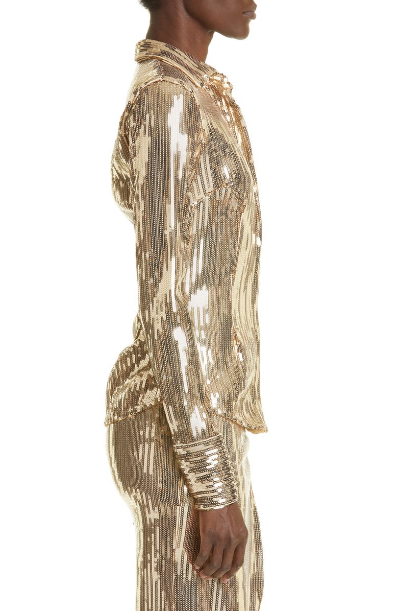 LaQuan Smith Sequin Button-Up Shirt, Alternate, color,