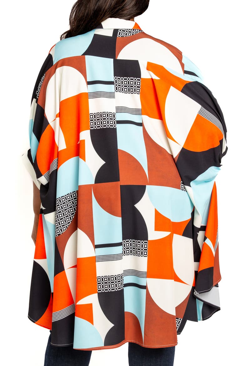 Mixed Geo Print High-Low Button-Up Shirt, Alternate, color, ORANGE MULTI