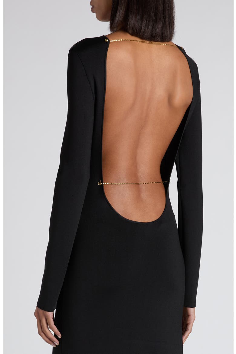 Open Back Long Sleeve Compact Jersey Dress, Alternate, color, 1000 BLACK