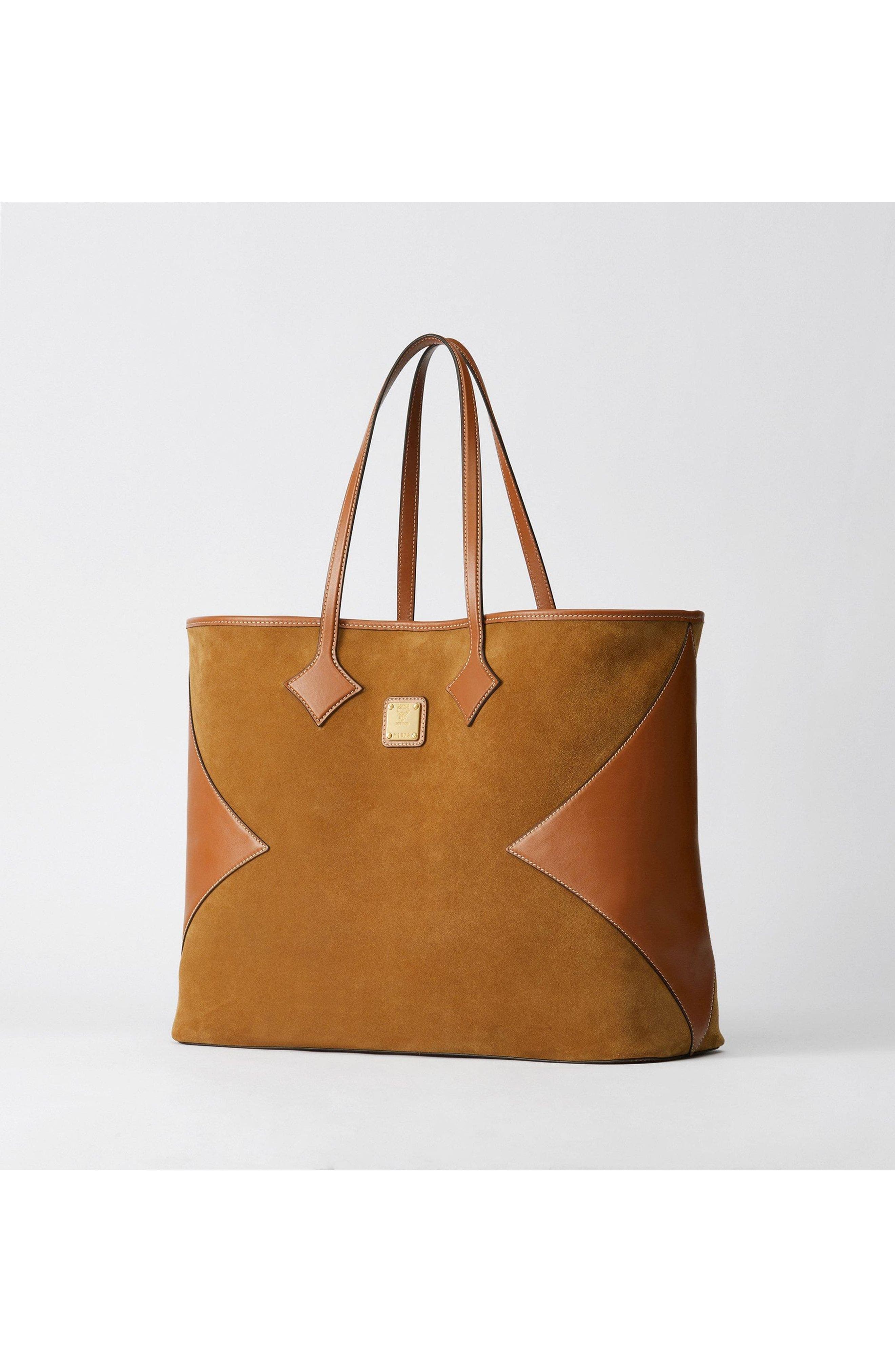 X-Large Dia Shopper in Calfskin Suede, Alternate, color, Cognac