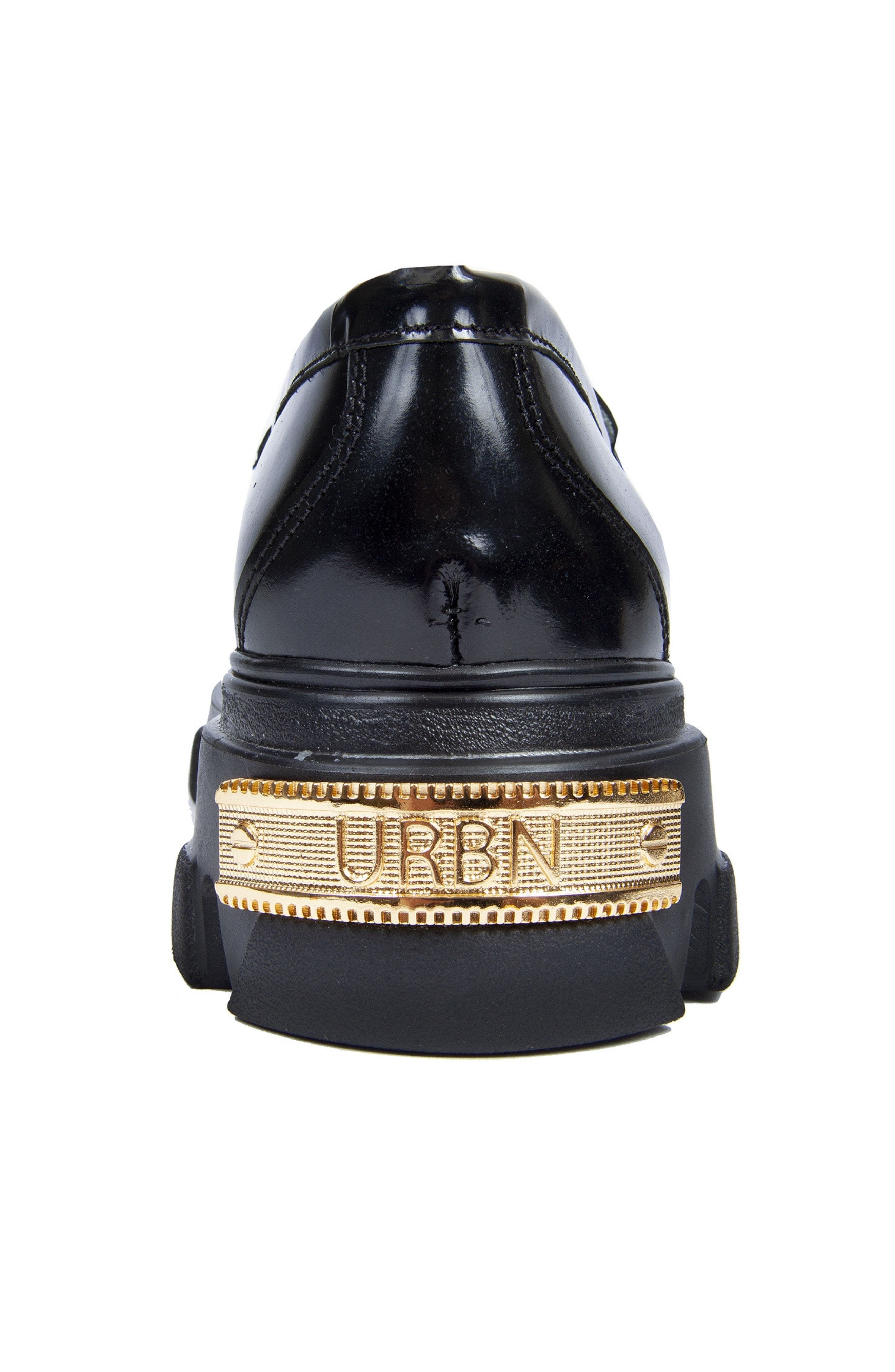 URBNKICKS Gold Chain Leather Loafer, Alternate, color, Black