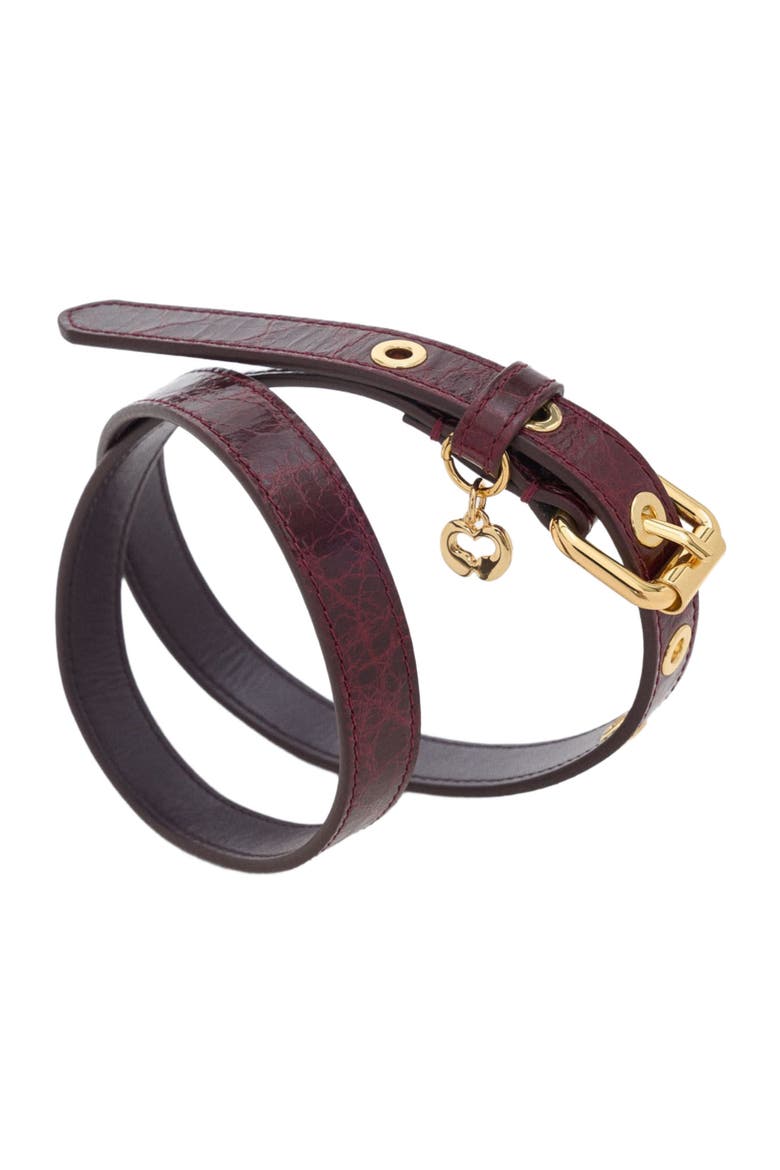 Slim leather belt with eyelets, Alternate, color, Burgundy