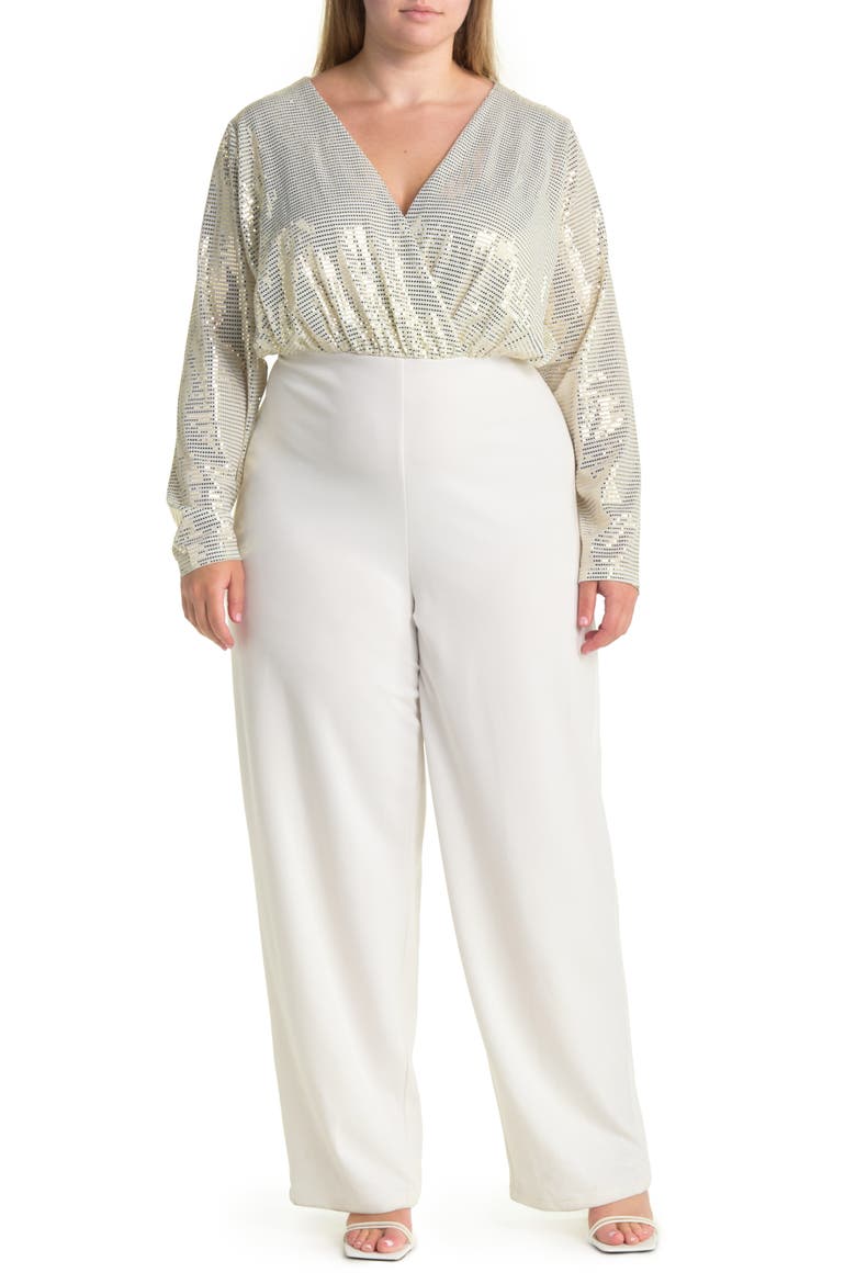 Sandra Dico Dot Sequin Long Sleeve Jumpsuit, Main, color, GARDENIA