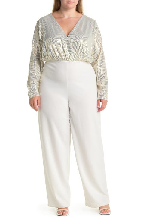 Sandra Dico Dot Sequin Long Sleeve Jumpsuit (Plus)