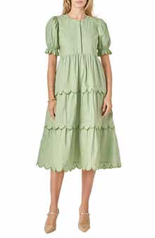 English Factory Contrast Scalloped Trim Cotton Midi Dress