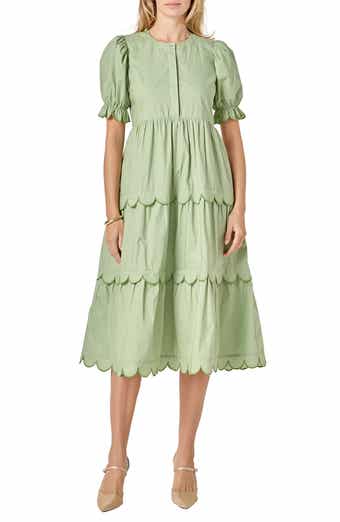 English Factory Contrast Scalloped Trim Cotton Midi Dress