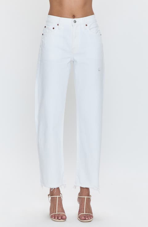 Lexi Mid Rise Bowed Straight Leg Jeans