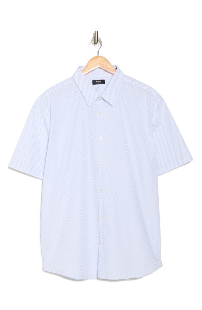 Theory Irving Short Sleeve Cotton Knit Button-Up Shirt, Main, color, White / Olympic