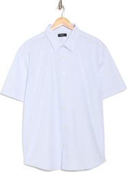 Theory Irving Short Sleeve Cotton Knit Button-Up Shirt