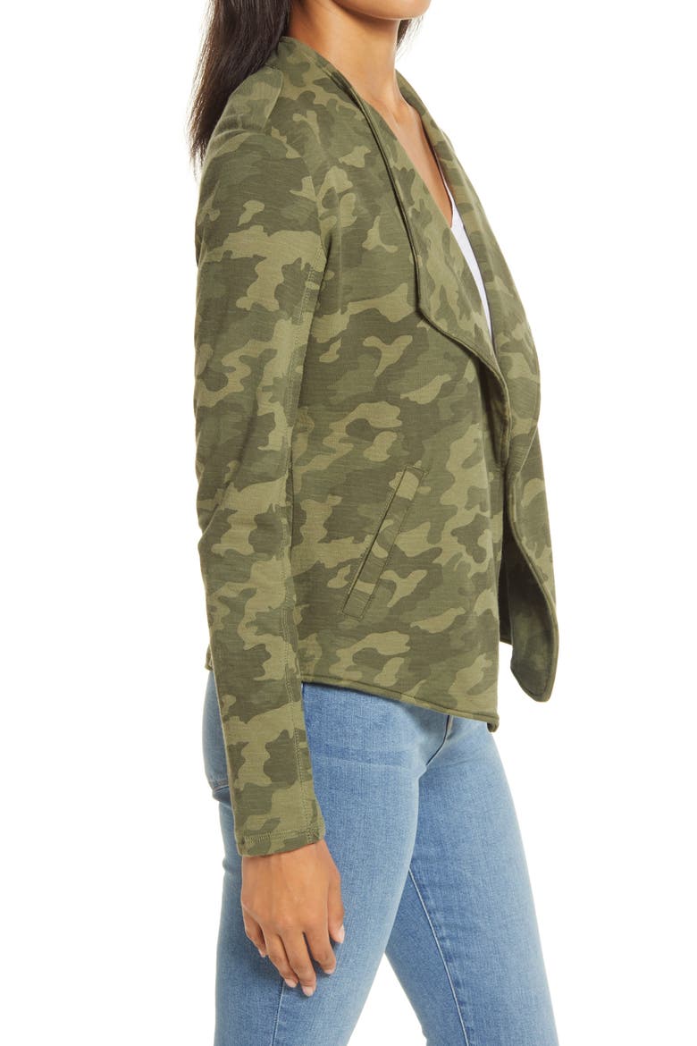 Drape Collar Knit Blazer, Alternate, color, OLIVE CAMO PRINT