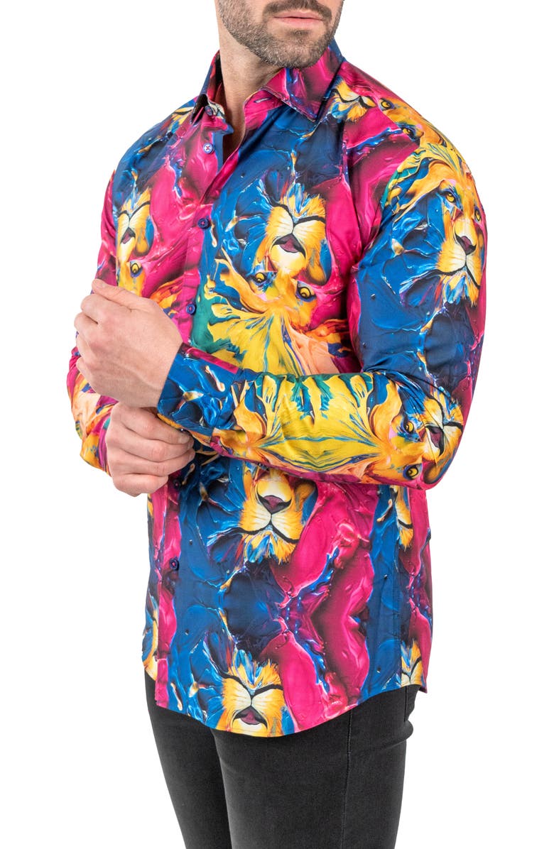 Maceoo Fibonacci Scarlion Pink Regular Fit Cotton Button-Up Shirt, Alternate, color, 