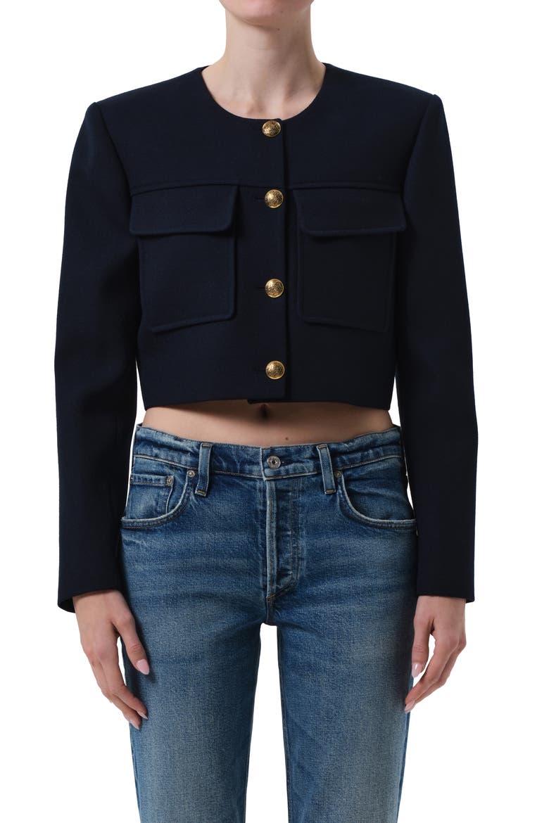 Sophia Crop Wool Jacket, Main, color, NAVY