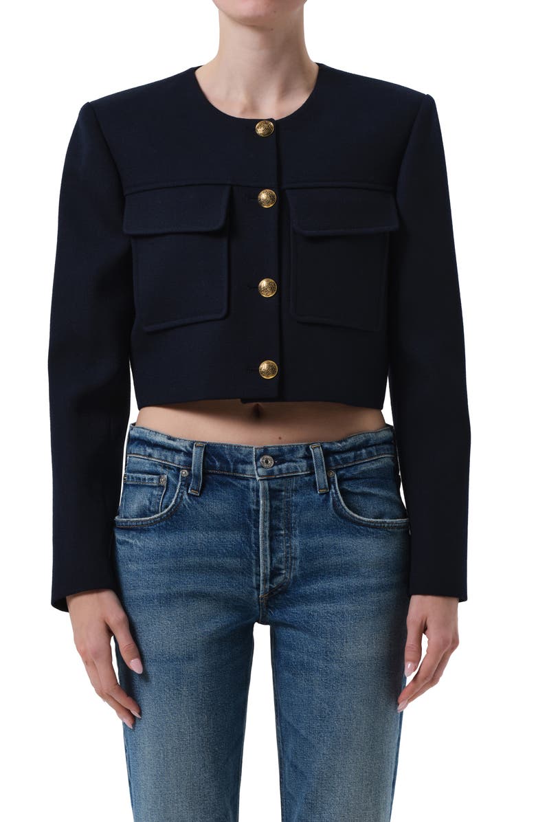 Citizens of Humanity Sophia Crop Wool Jacket, Main, color, Navy