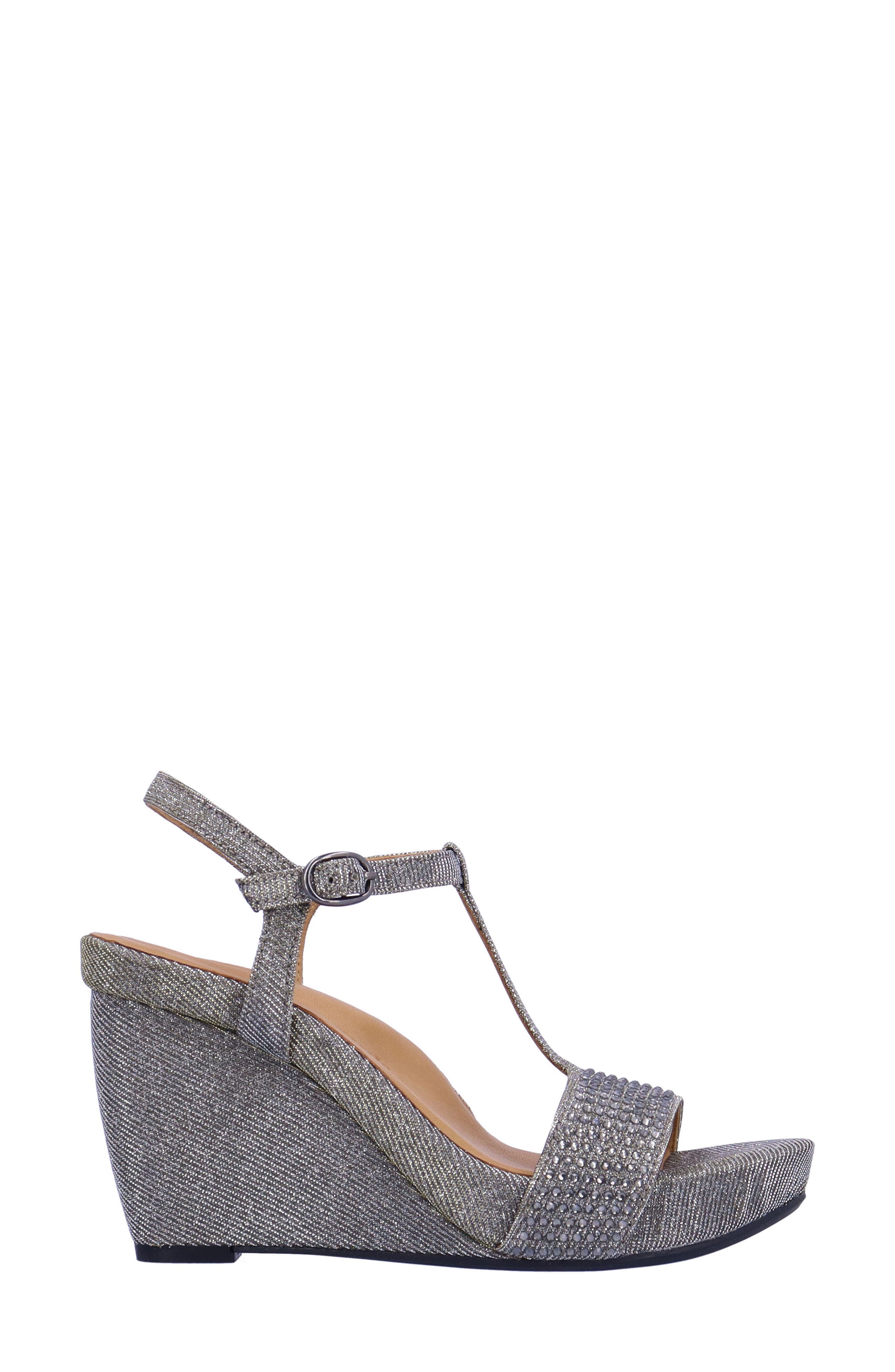 Idelle T-Strap Wedge Sandal, Alternate, color, PEWTER