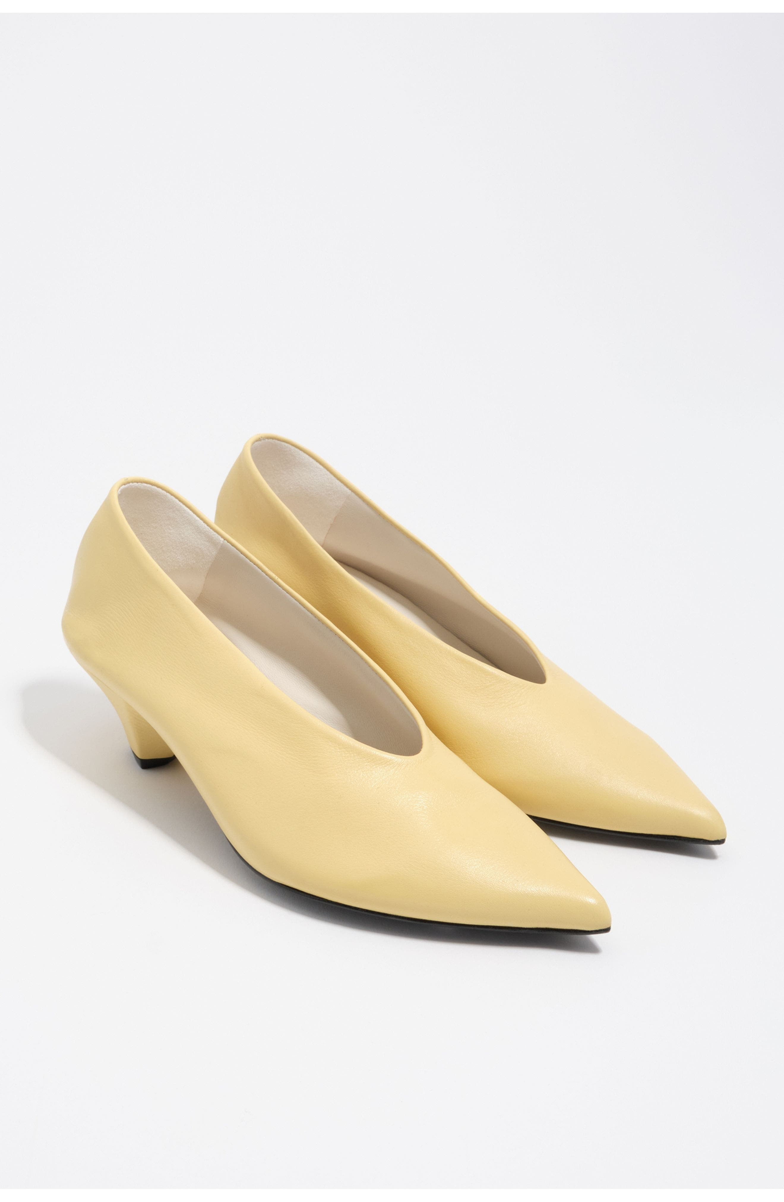 Leather Mid-Heel Shoe., Alternate, color, LIGHT YELLOW