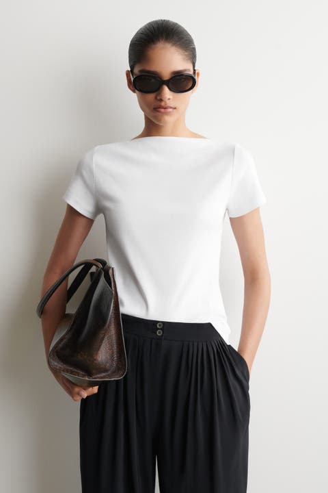 Slim Boat-neck Cotton T-shirt