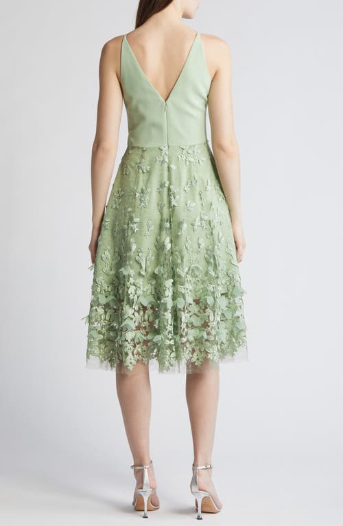 Dress The Population Darleen V-neck Embroidered Mesh Cocktail Dress In Green