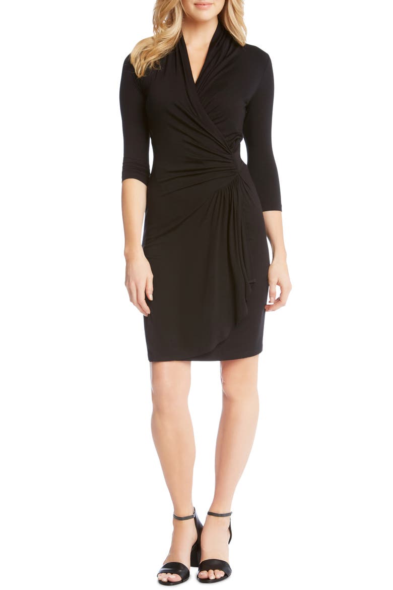 Cascade Faux Wrap Dress, Main, color, BLACK