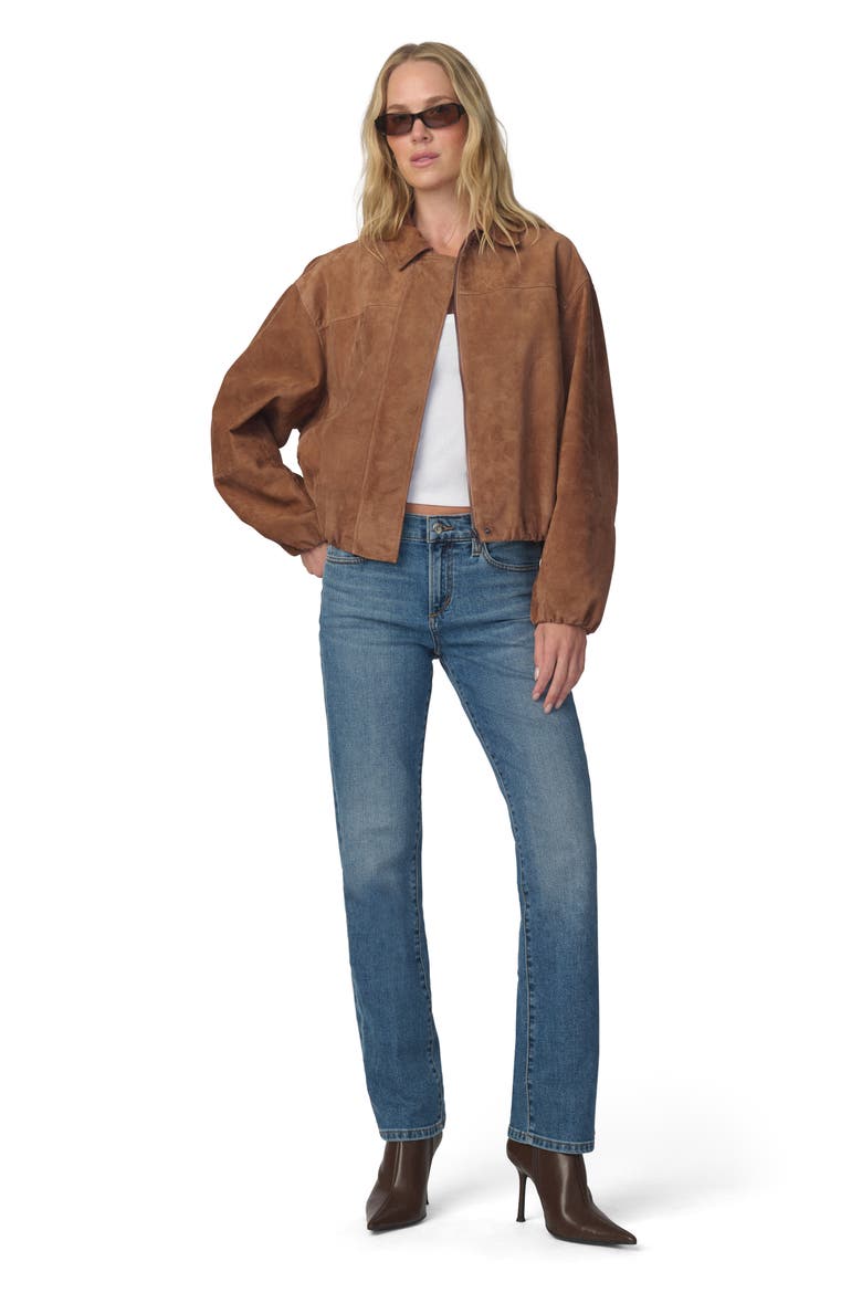 Bella Suede Bomber Jacket, Alternate, color, NUTMEG