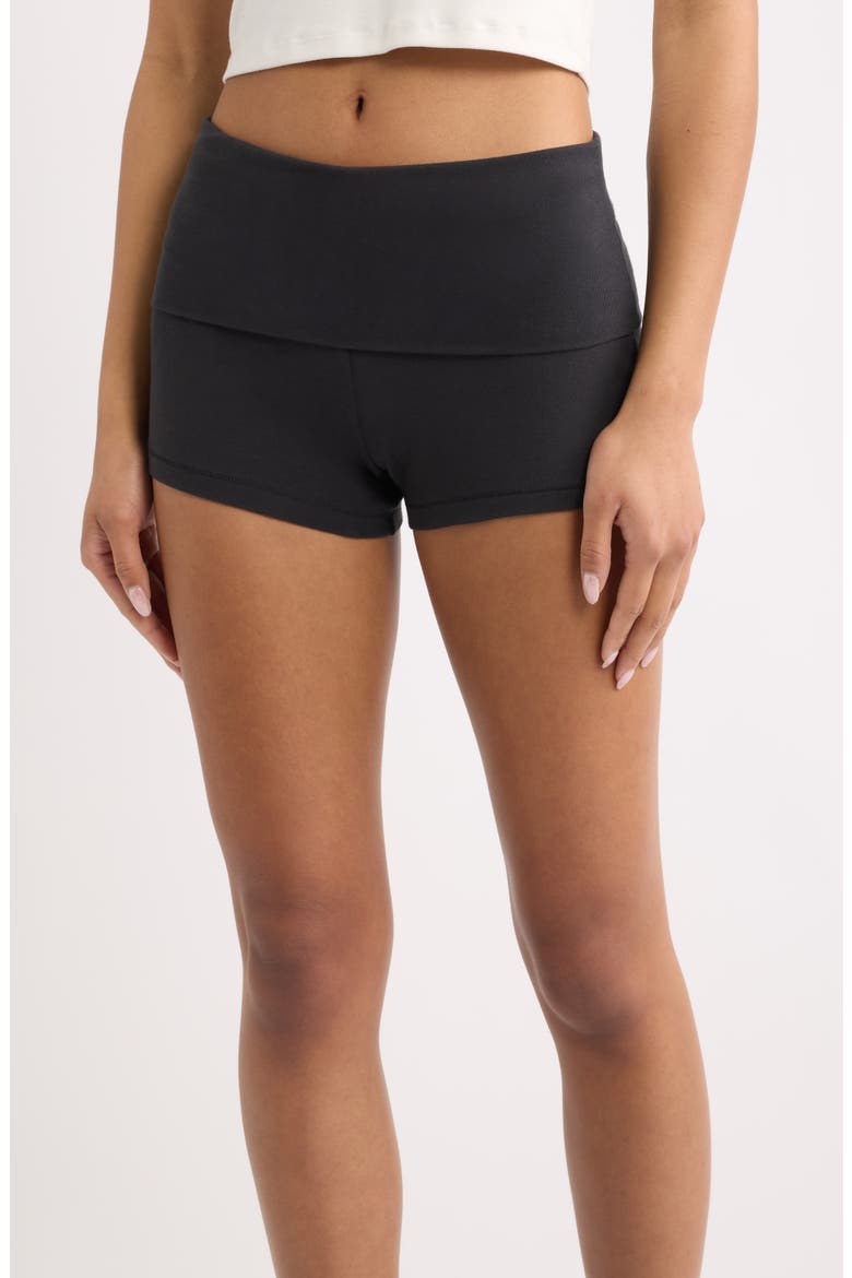 Stretch Cotton Jersey Foldover Shorts, Main, color, SOOT