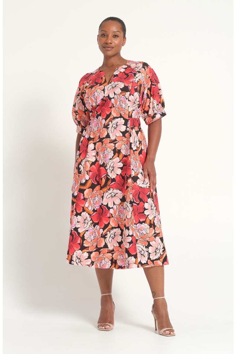 Colette Puff Sleeve Midi Dress, Alternate, color, ROSEWOOD