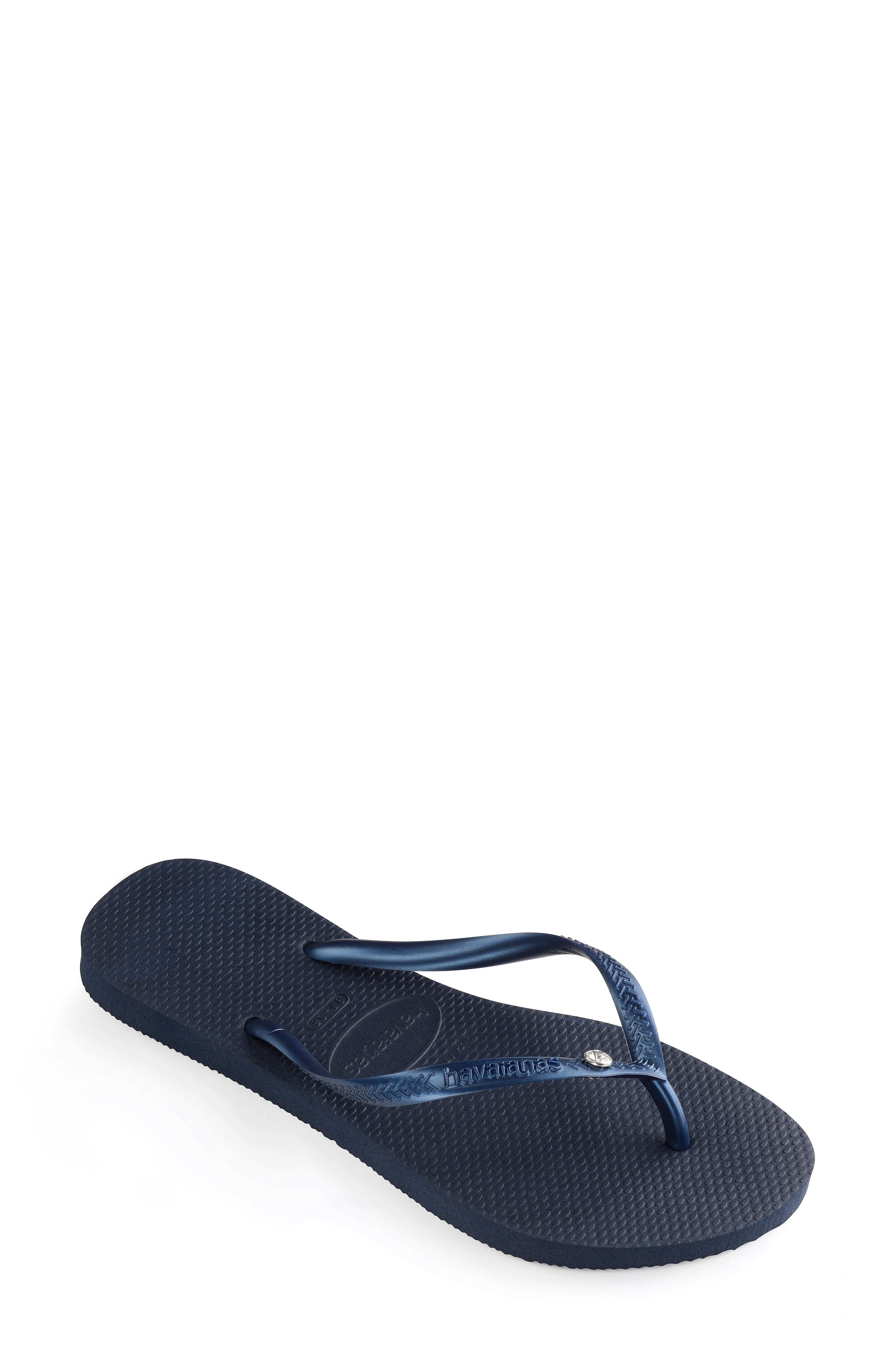 'Slim Crystal Glamour' Flip Flop, Alternate, color, NAVY BLUE