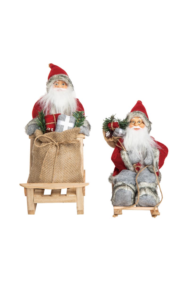 Transpac Fair Isle Grey Santa Decor Set of 2 Christmas Decorations, Main, color,