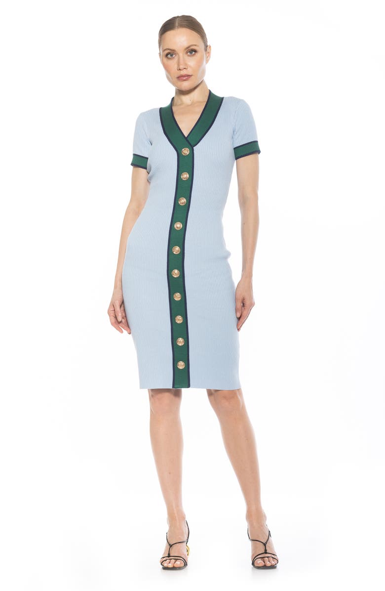 Alexia Admor Otto V-neck Short Sleeve Ribbed Sweater Dress, Alternate, color, Halogen Blue