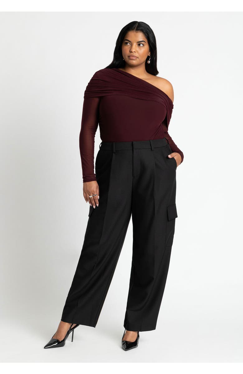 ELOQUII Foldover Drape Top, Alternate, color, Port Royale