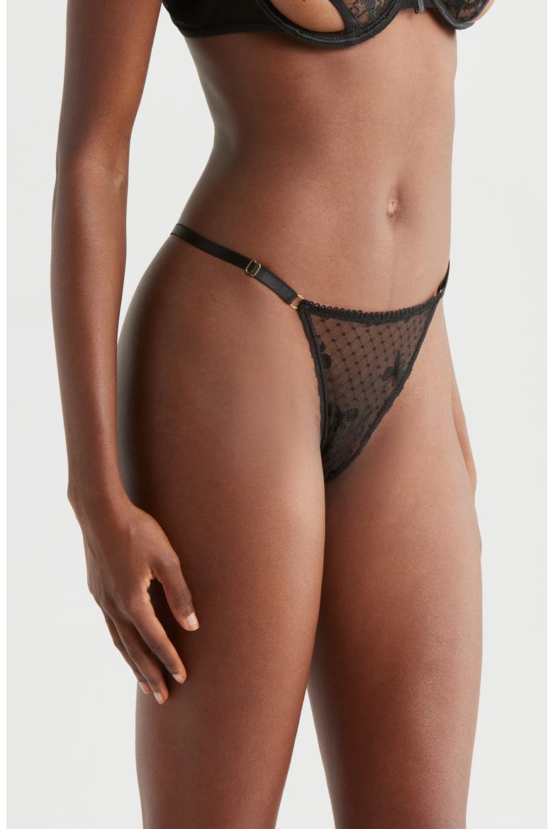 Embroidered Mesh G-String, Alternate, color, BLACK