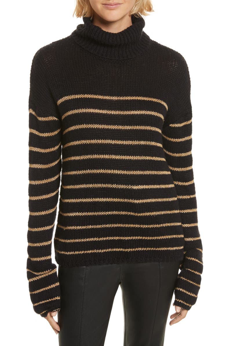 A.L.C. Elisa Metallic Stripe Turtleneck Sweater, Main, color, 
