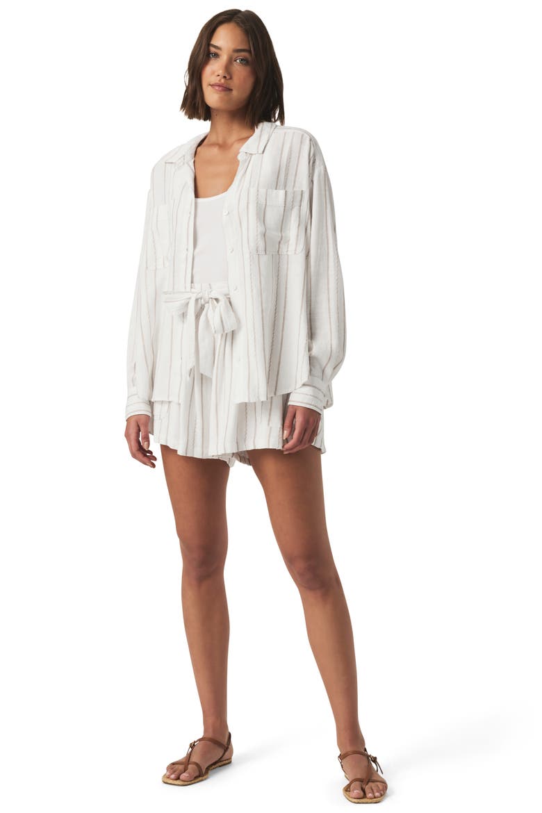 Gabrielle Stripe Belted Shorts, Alternate, color, WHITE/ FAWN