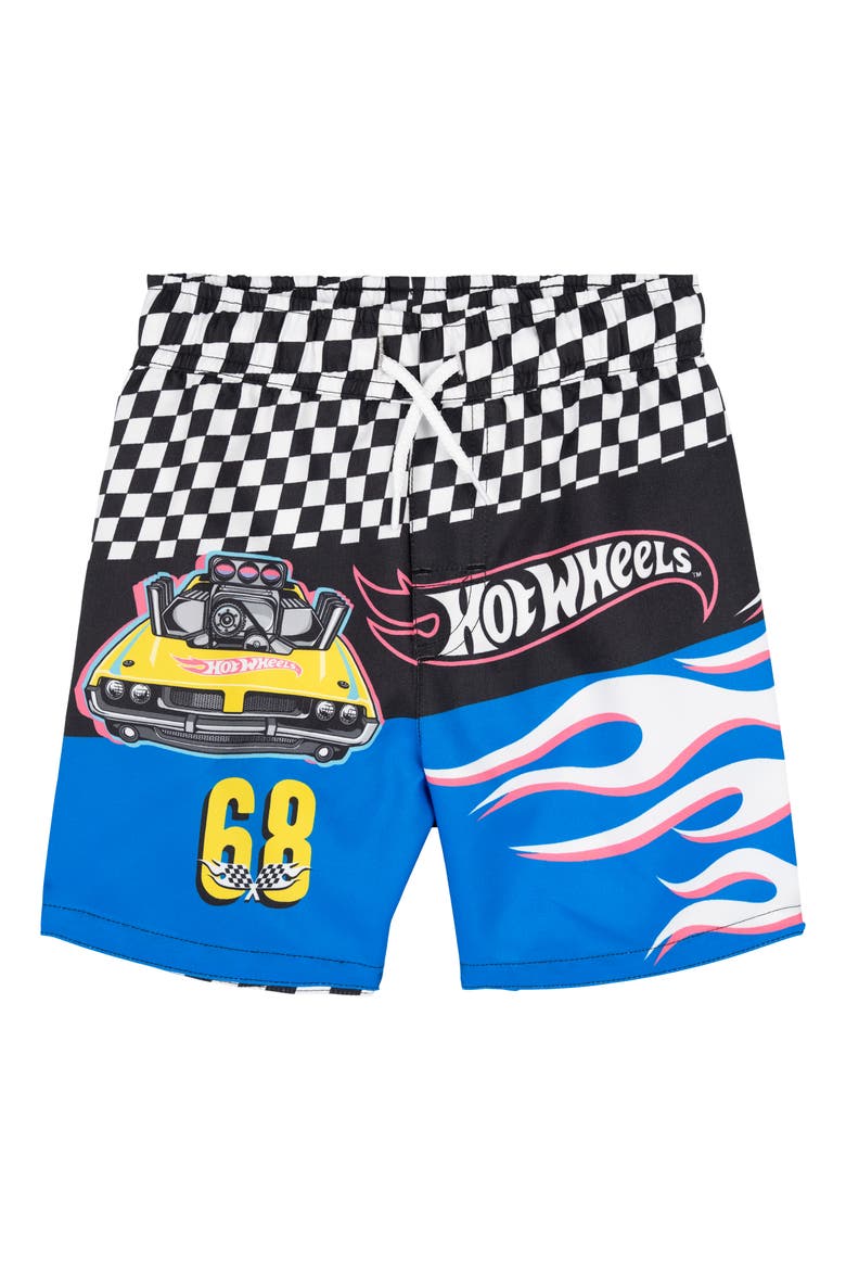 2-Piece Swimwear Rash Guard and Swim Trunks Set, Alternate, color, Blue Black Checker