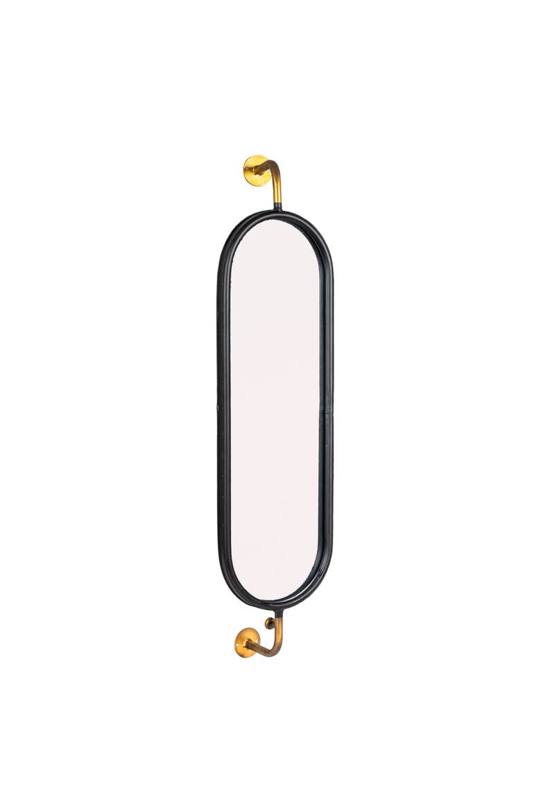 Oval Metal Framed Wall Mirror with Brackets, Black and Gold, Main, color, Metallic