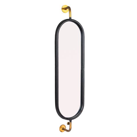 Oval Metal Framed Wall Mirror with Brackets, Black and Gold