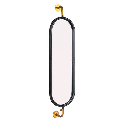 Storied Home Oval Metal Framed Wall Mirror With Brackets, Black And Gold