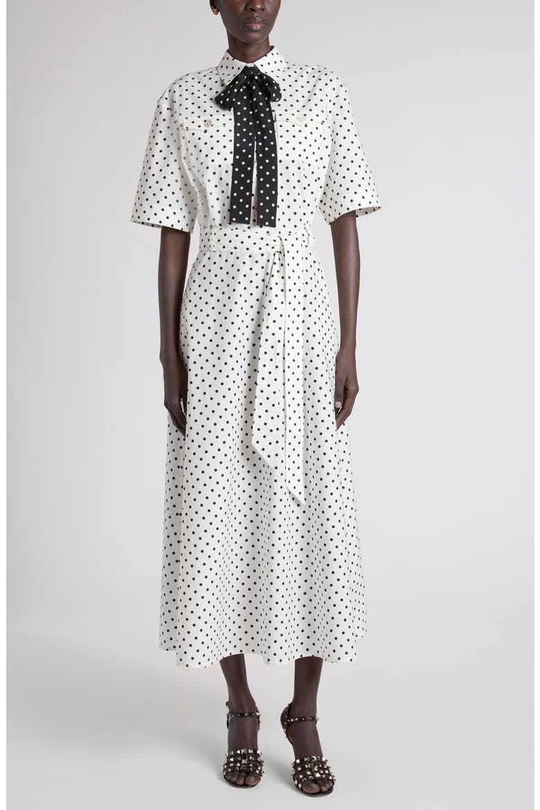 Polka Dot Cotton Poplin Shirtdress, Main, color, WHITE/ BLACK