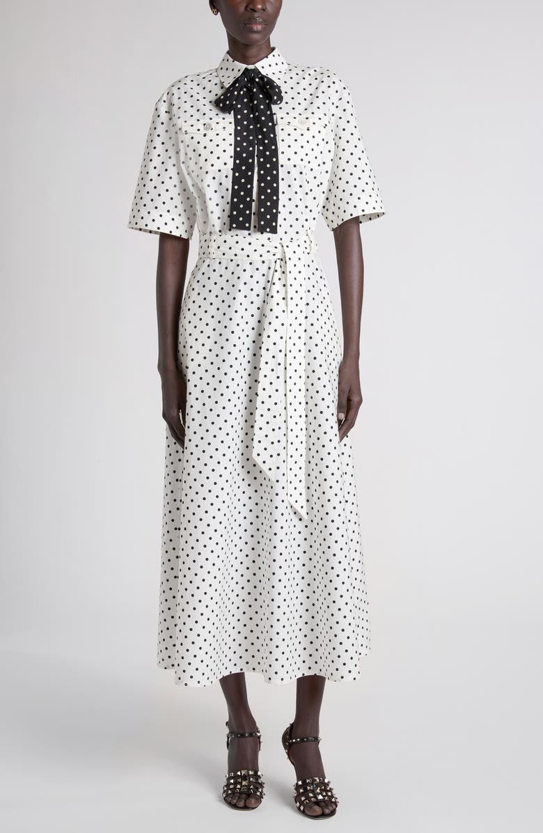 Valentino Garavani Polka Dot Cotton Poplin Shirtdress, Main, color, White/ Black